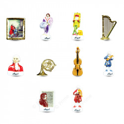 Collection de fèves Prodigieux Mozart – Fèves en porcelaine et zamac pour l'Épiphanie 2026.